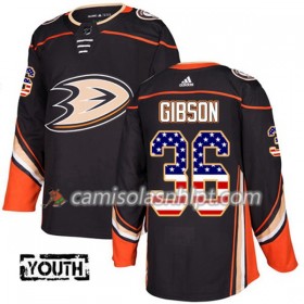 Camisola Anaheim Ducks John Gibson 36 Adidas 2017-2018 Preto USA Flag Fashion Authentic - Criança